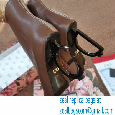 Dolce  &  Gabbana Heel 10.5cm Leather Ankle Boots Brown with Black Metal DG Heel 2021